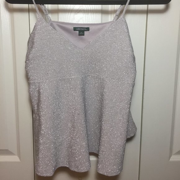 SILVER SPARKLE SPAGHETTI STRAP TOP - Picture 1 of 7